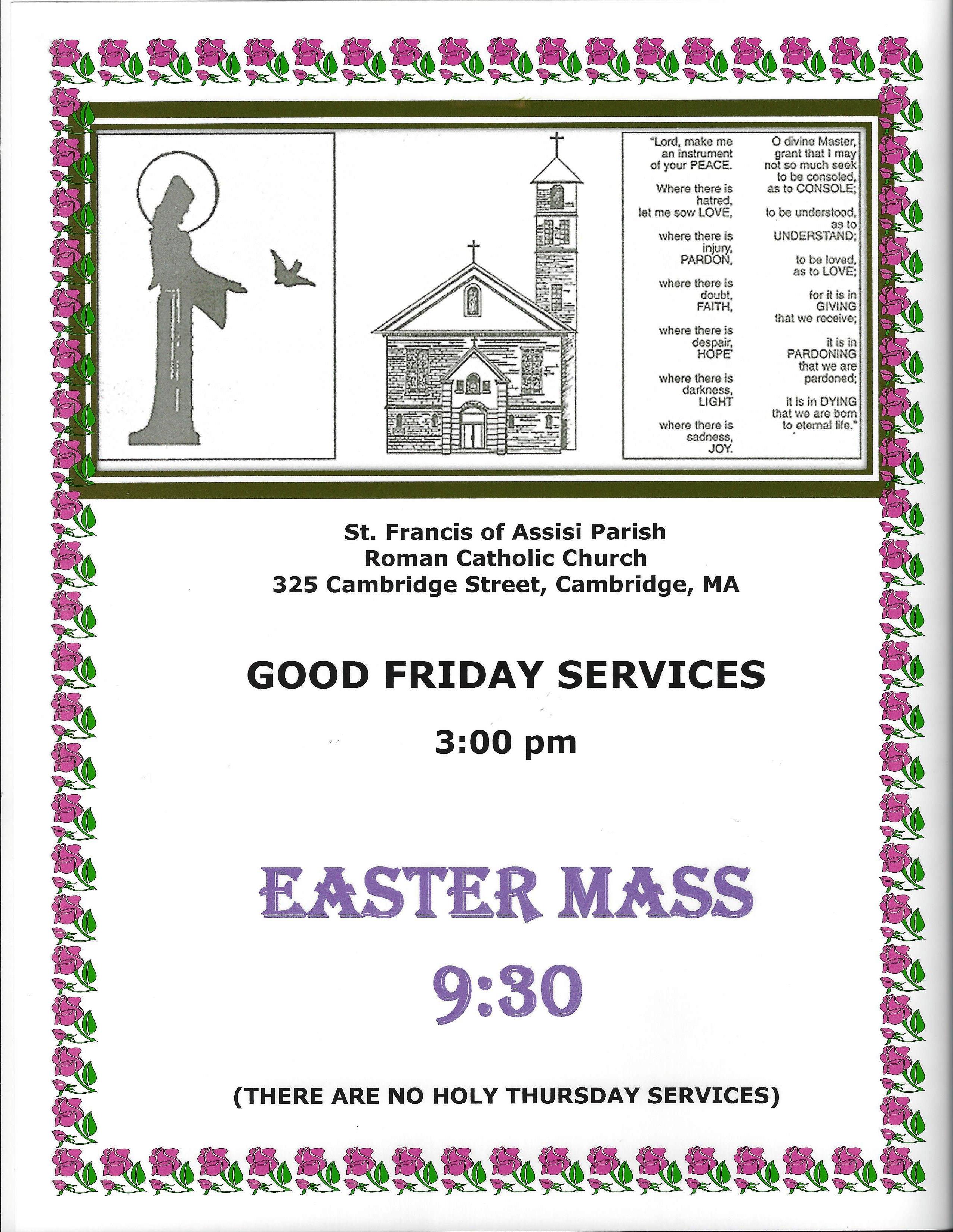 Holy Week Mass Schedule St Francis Of Assisi Cambridge